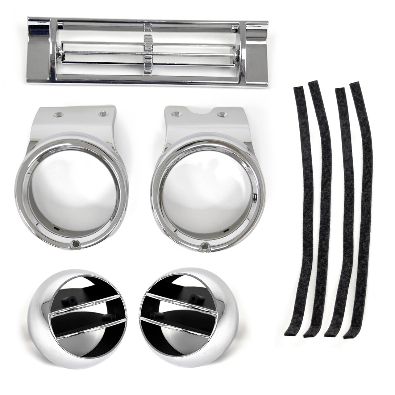 eClassics 1967-1972 GMC C15/C1500 Suburban A/C Air Dash Set Chrome - Bezels, Center Vent, Deflector Balls