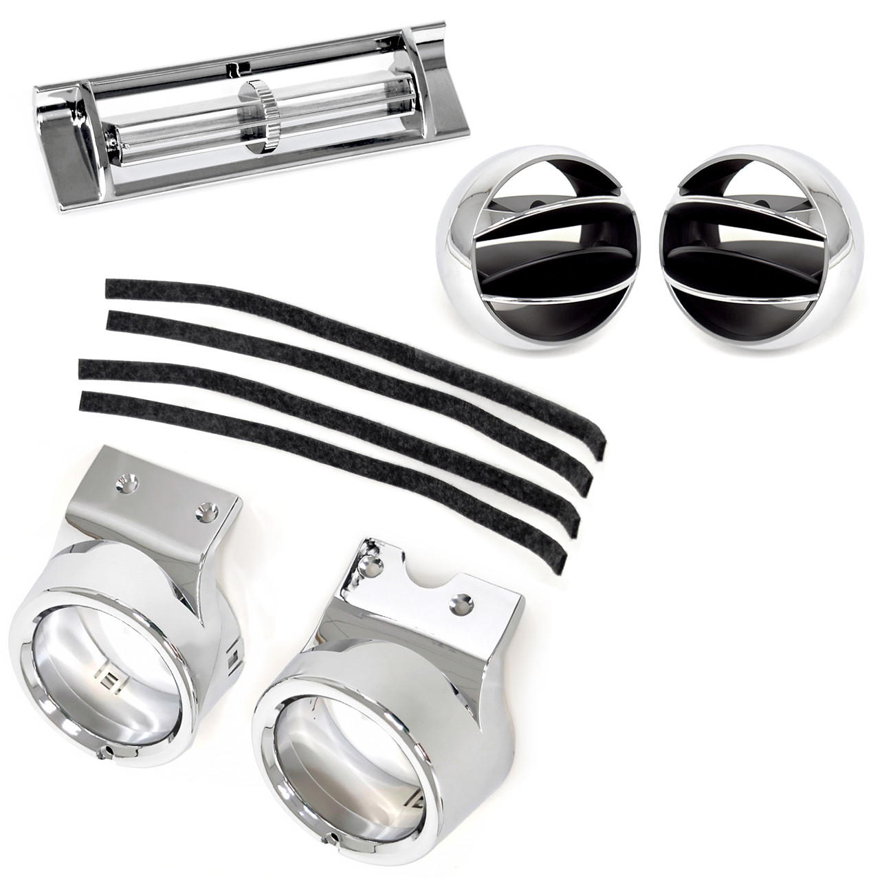 eClassics 1967-1972 GMC K15/K1500 Pickup Truck A/C Air Dash Set Chrome - Bezels, Center Vent, Deflector Balls