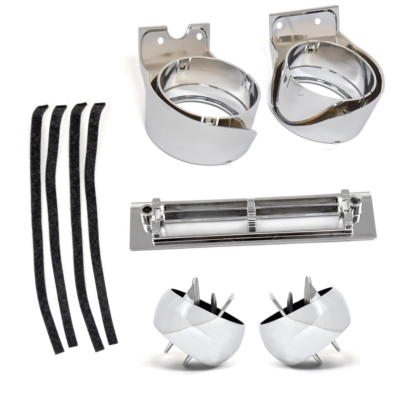 eClassics 1967-1972 GMC C15/C1500 Pickup Truck A/C Air Dash Set Chrome - Bezels, Center Vent, Deflector Balls