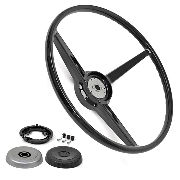 eClassics 1969-1970 International Harvester 1200D Truck Steering Wheel 3-Spoke Black With Horn Kit