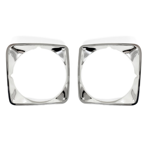 Pair Silver Headlight Trim Bezels For 1973-1978 Chevy GMC C/K Pickup Truck, Chrome & Dark Argent Finish, Direct Fit