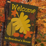 Personalized fall Welcome house flag for a special Grandma.