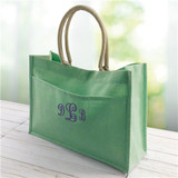 Mint Green jute tote embroidered for a special lady, in choice of six colors.