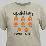 Personalized "Grandma's Pumpkins" T-Shirt will be a fun addition to grandma's Fall decorations.
