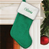 Classic Green and White Plush Christmas Stocking, With Embroidered Personalization