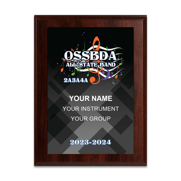2024 OSSBDA 2A/3A/4A All-State Band 8x10 Plaque
