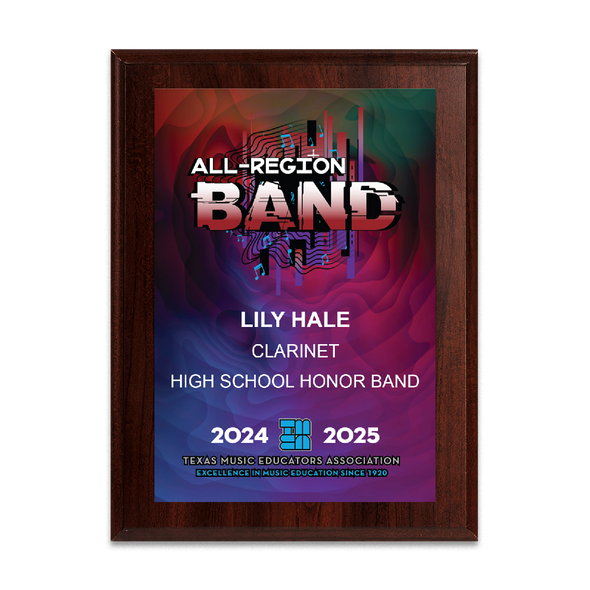 2024-2025 TMEA All-Region Band 6x8 Plaque 2024-2025 TMEA All-Region Band 6x8 Plaque