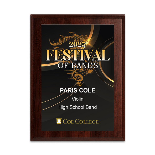 2025 Coe College Festival of Bands 6x8 Plaque