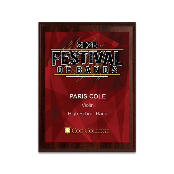 2026 Coe College Festival of Bands 6x8 Plaque