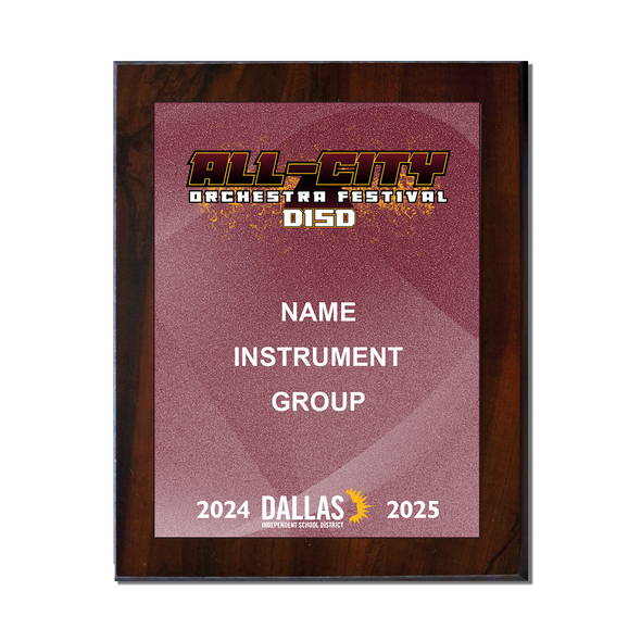 2025 DISD All-City Orchestra 6x8 Plaque