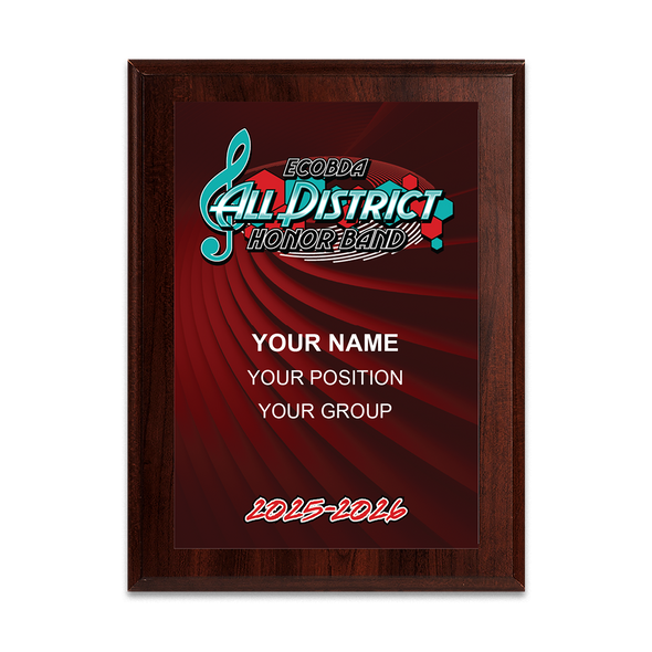 2025-2026 ECOBDA All-District Honor Band 6x8 Plaque