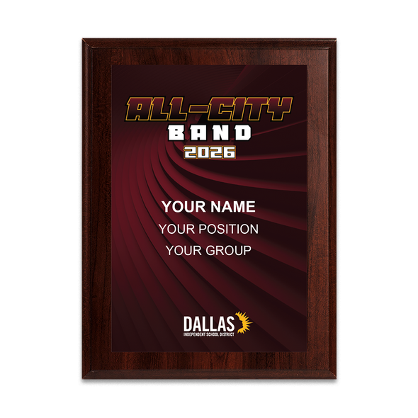 2026 DISD All-City Band 6x8 Plaque