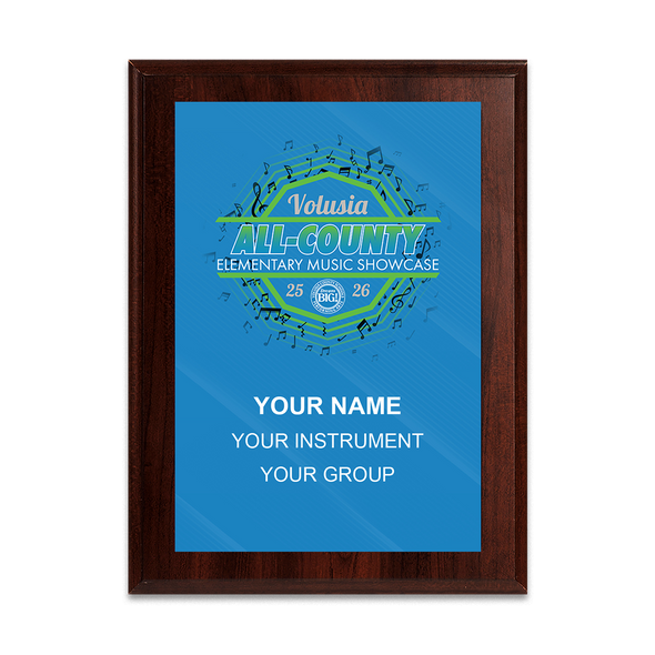 2025-2026 Volusia All-County Elementary Showcase 6x8 Plaque