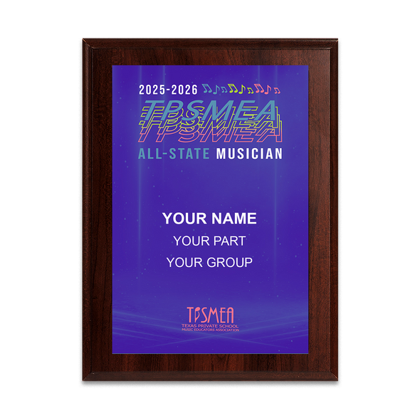 2026 TPSMEA All-State 8x10 Plaque