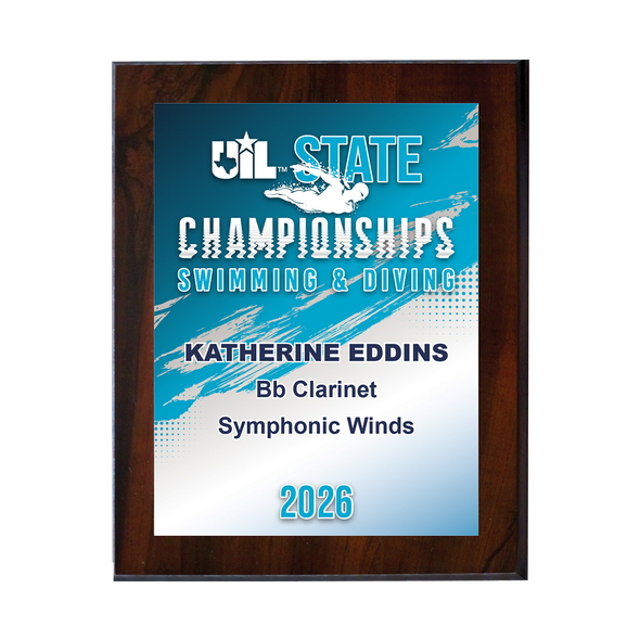 2026 UIL Swimming & Diving State Championships 8x10 Plaque