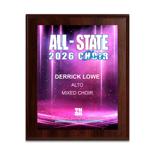 2026 TMEA All-State Choir 8x10 Plaque