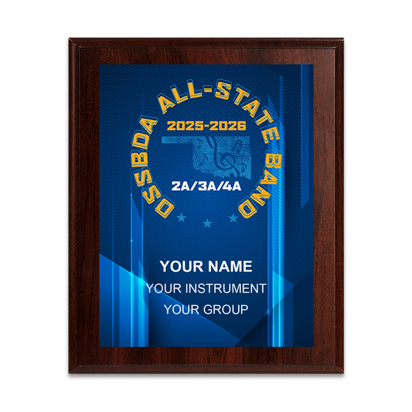2025-2026 OSSBDA 2A/3A/4A All-State Band 8x10 Plaque