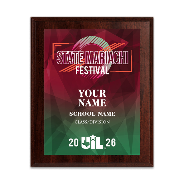 2026 UIL State Mariachi Festival 8x10 Plaque