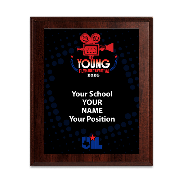 2026 UIL Young Filmmakers Festival 8x10 Plaque
