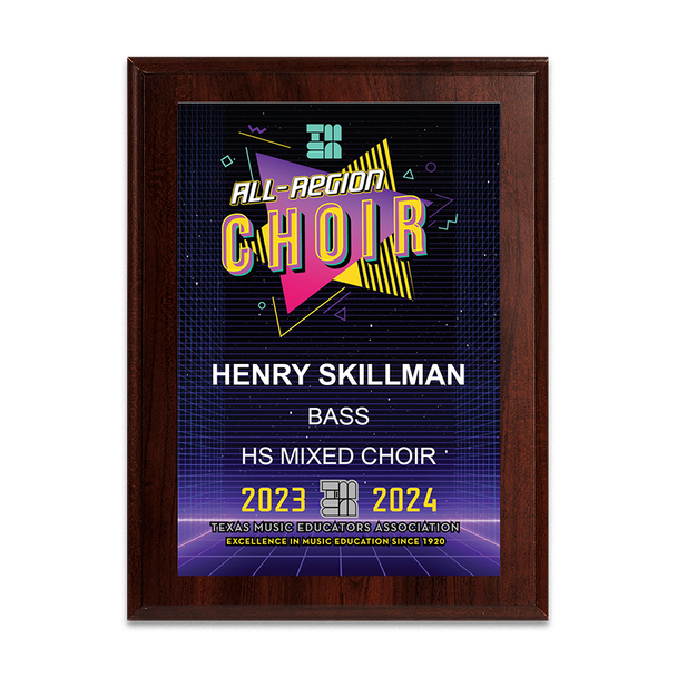 2023-2024 TMEA Region Choir 6x8 Plaque