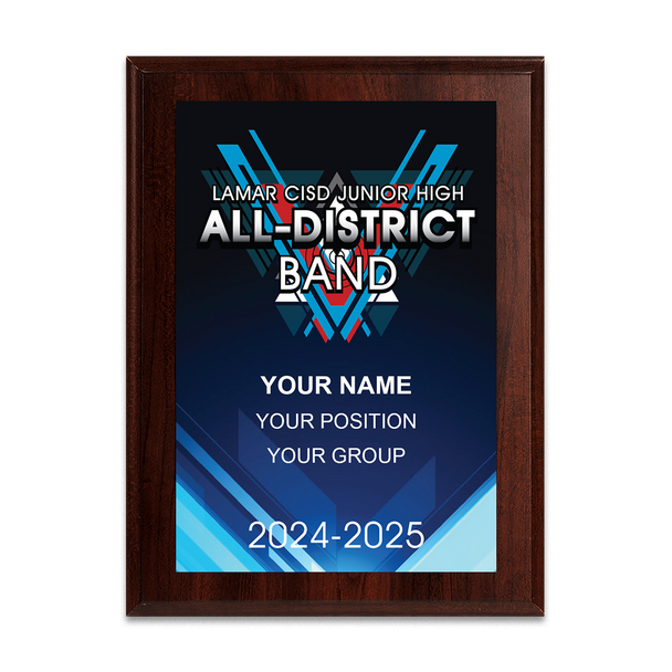 2024-2025 Lamar CISD Junior High All-District Band 6x8 Plaque