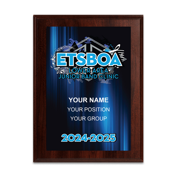 2024-2025 ETSBOA Lower Area Junior Band Clinic 6x8 Plaque
