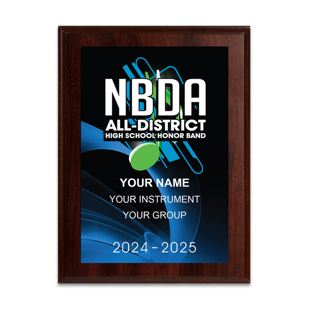 2024-2025 NBDA All-District HS Honor Band 6x8 Plaque