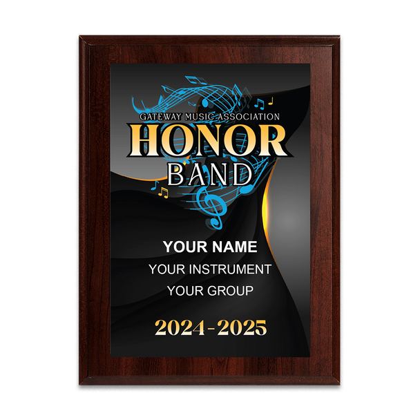 2024-2025 Gateway Music Association Honor Band 6x8 Plaque