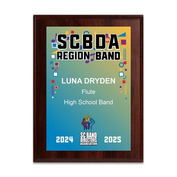 2025 SCBDA Region Band 6x8 Plaque