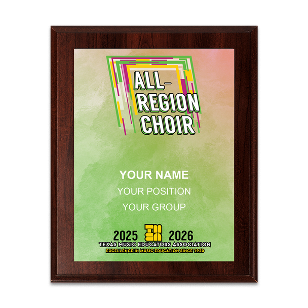 2025-2026 TMEA All-Region Choir 6x8 Plaque