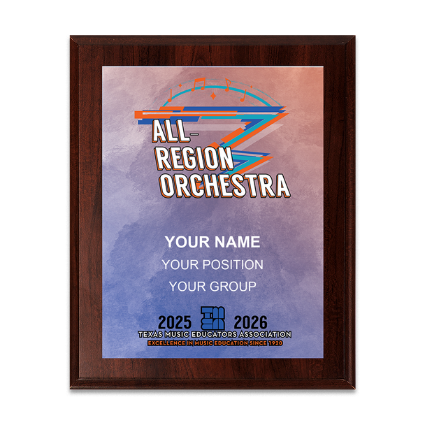 2025-2026 TMEA All-Region Orchestra 6x8 Plaque
