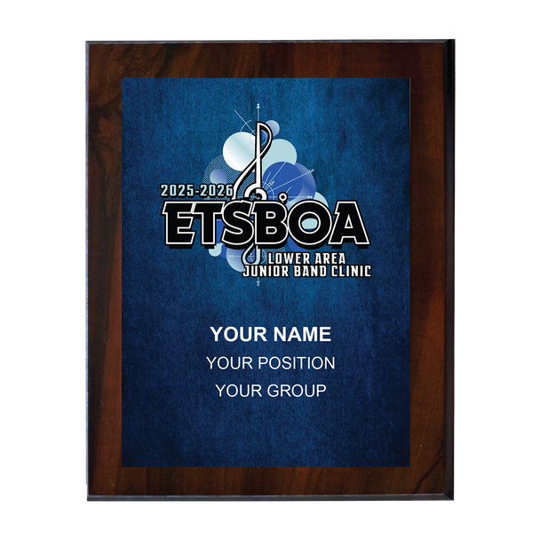2025-2026 ETSBOA Middle Area Junior Band Clinic 6x8 Plaque