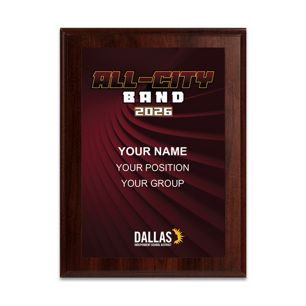 2026 DISD All-City Band 6x8 Plaque