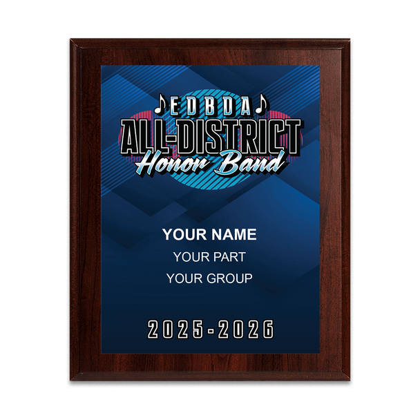 2025-2026 EDBDA All-District Honor Band 6x8 Plaque