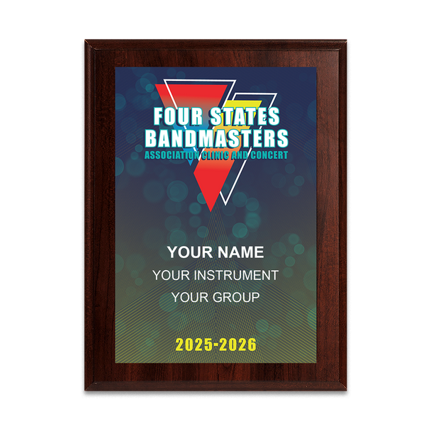 2025-2026 Four States Bandmasters Association 6x8 Plaque