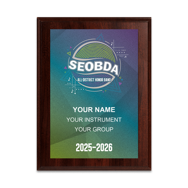 2025-2026 SEOBDA All-District Honor Band 6x8 Plaque