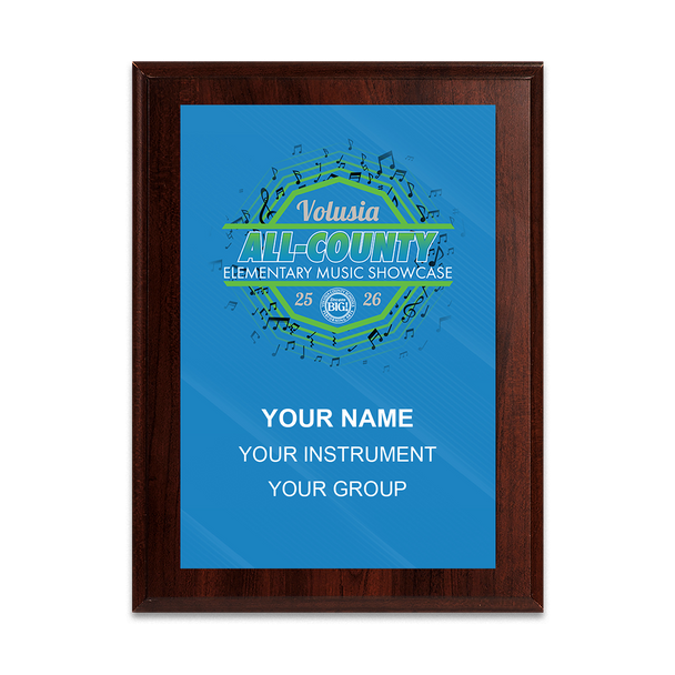 2025-2026 Volusia All-County Elementary Showcase 6x8 Plaque