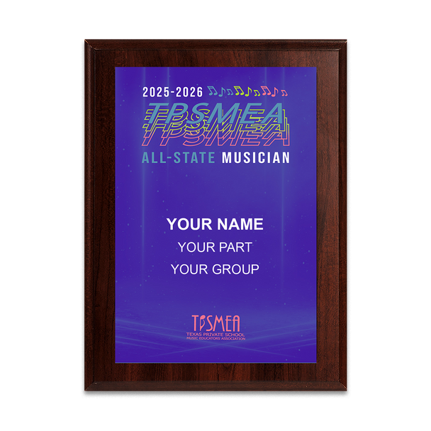 2026 TPSMEA All-State 8x10 Plaque