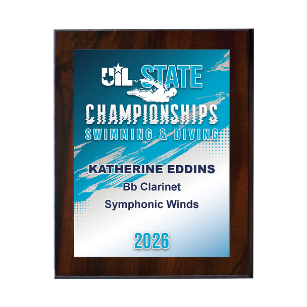2026 UIL Swimming & Diving State Championships 8x10 Plaque