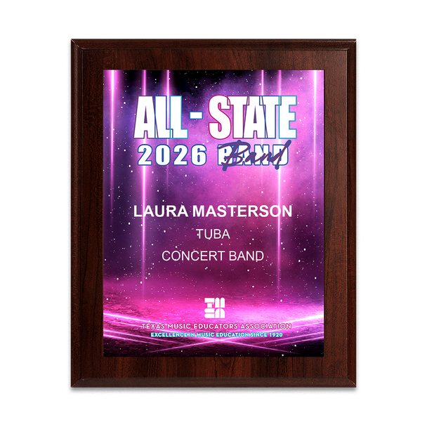 2026 TMEA All-State Band 8x10 Plaque