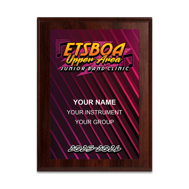 2025-2026 ETSBOA Upper Area Junior Band Clinic 6x8 Plaque