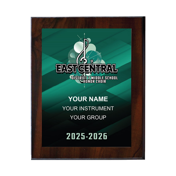 2025-2026 East Central District 7 MS Honor Choir 6x8 Plaque