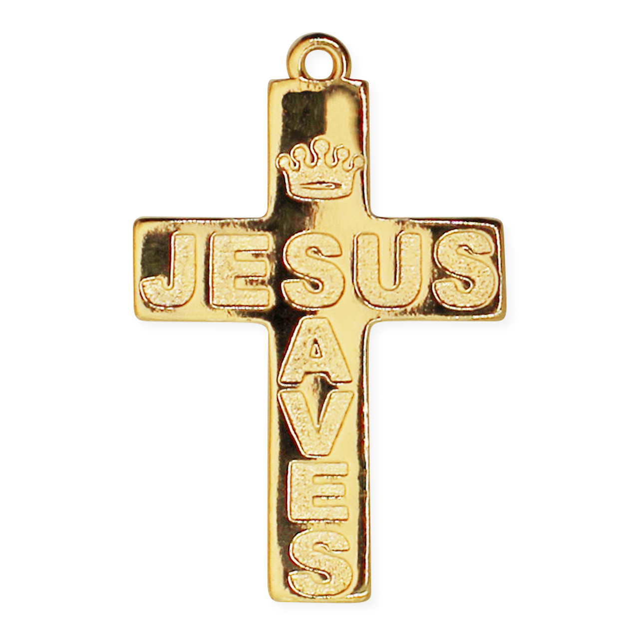 Jesus Saves Cross Christian Pendant in Gold Overlay