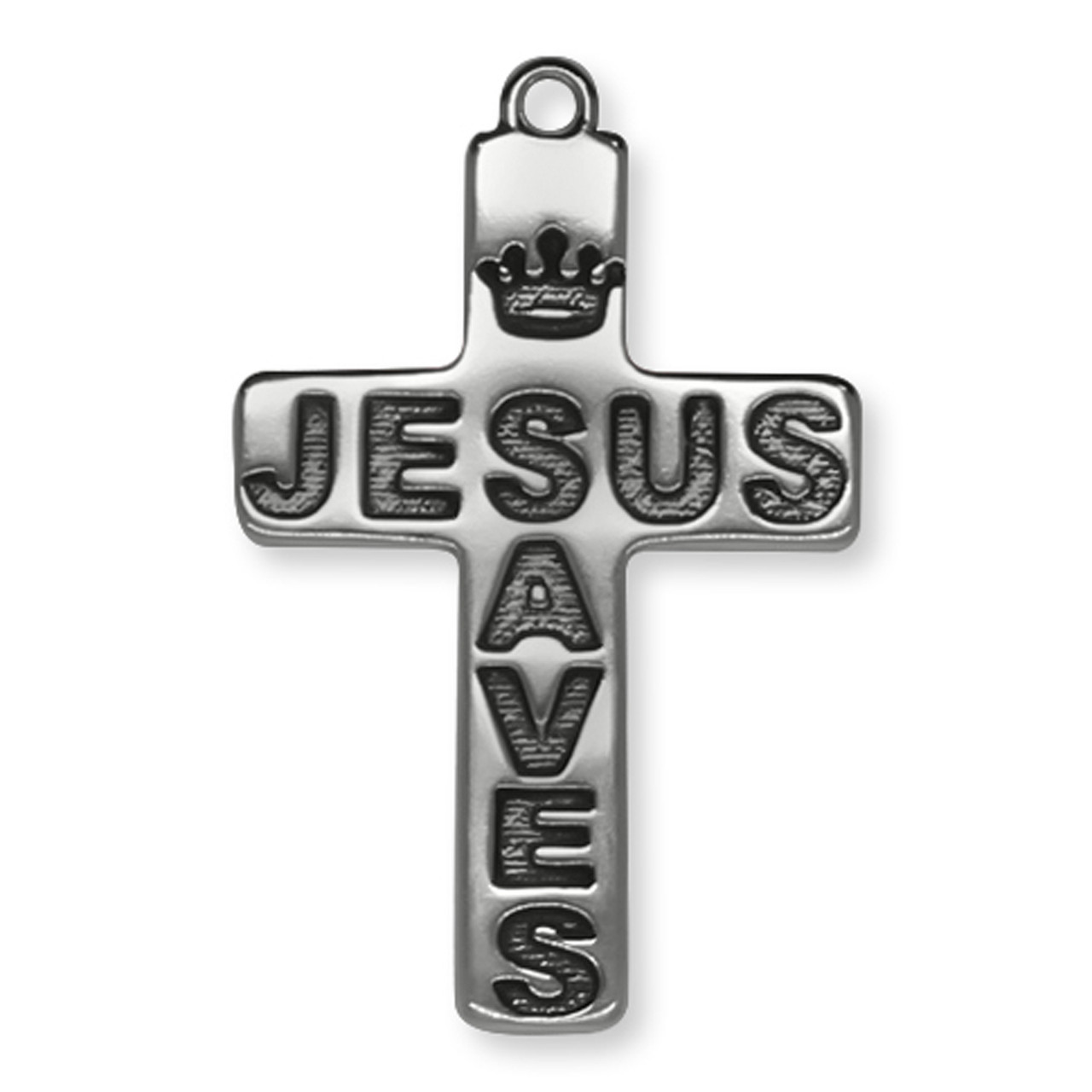 Jesus Saves Cross Christian Pendant in Sterling Silver