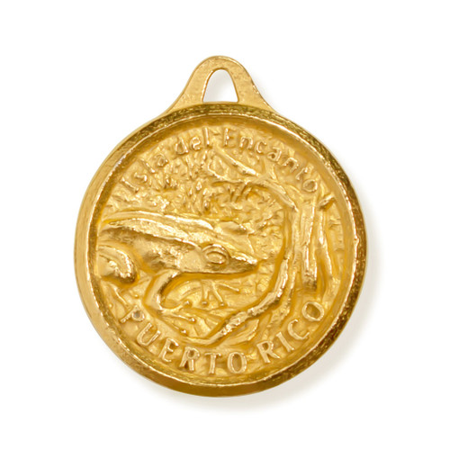 Puerto Rico Coin Pendant Frog Tree Gold FRONT