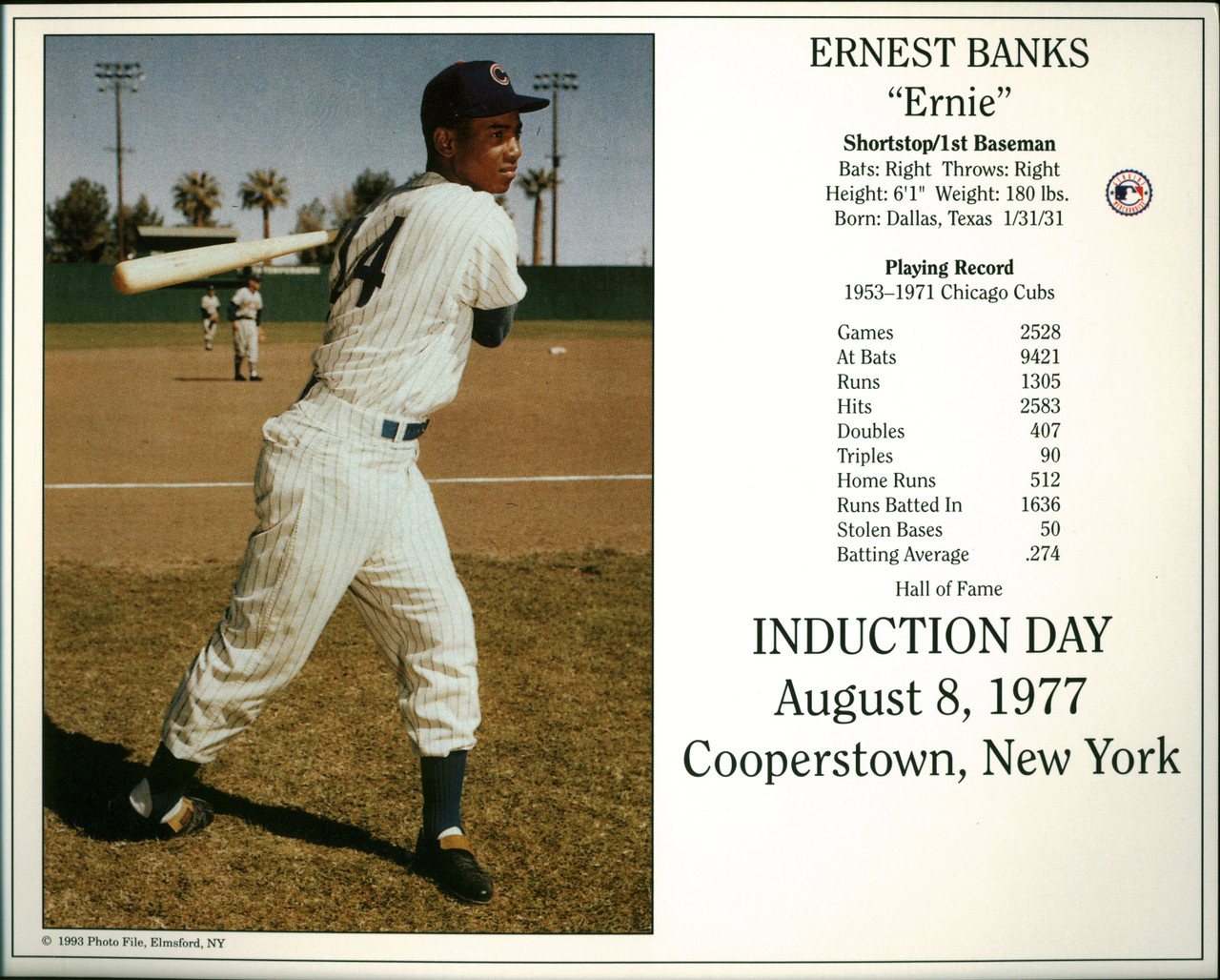 Cubs Ernie Banks 8x10 PhotoFile Hall Of Fame Induction Day Photo