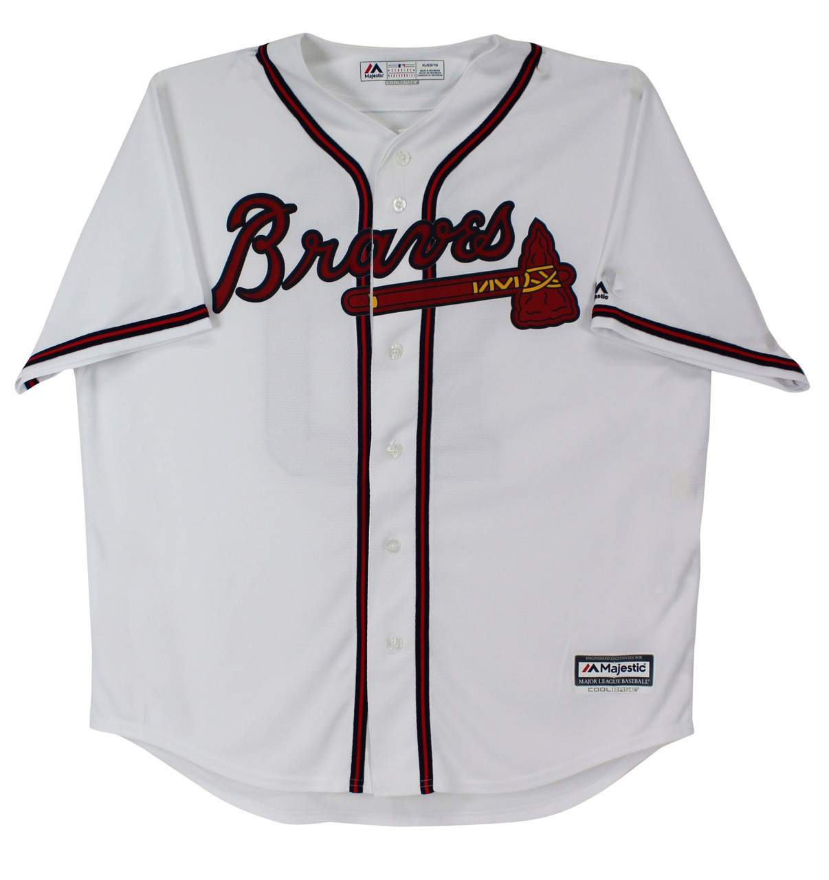 Press Pass Collectibles Braves Chipper Jones HOF 18 Authentic Signed White Majestic CoolBase Jersey BAS