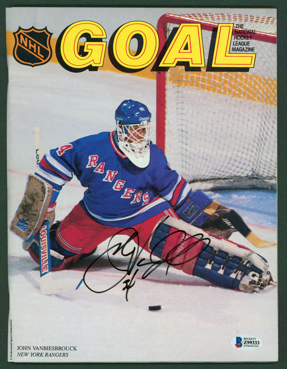 JOHN VANBIESBROUCK New York Rangers SIGNED Autograph Goalie Mask