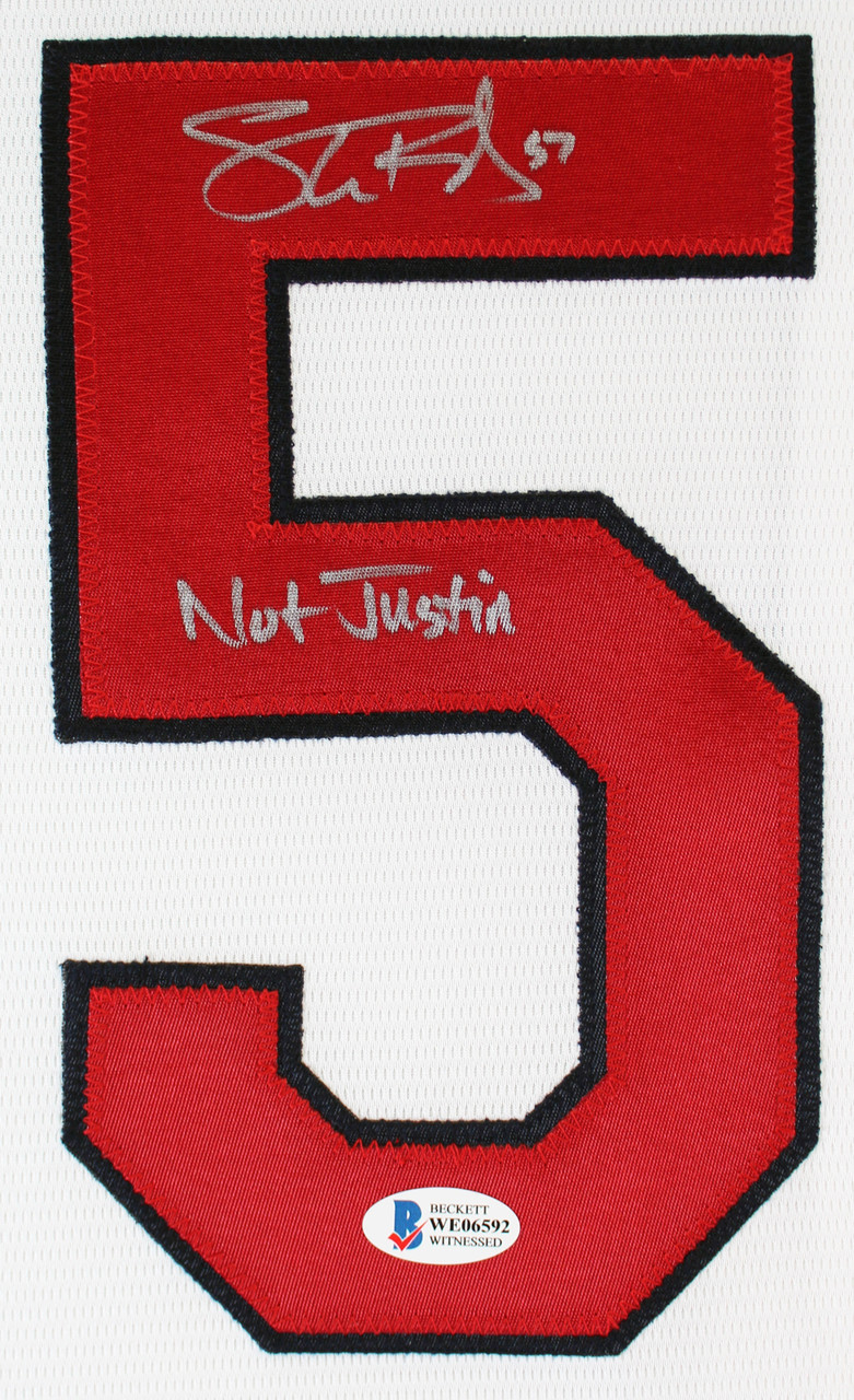 Indians Shane Bieber Not Justin Signed White Majestic Cool Base Jersey  BAS Wit