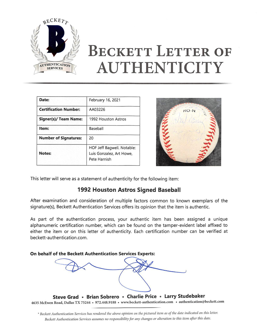 Beckett Authentication Services (BAS) Houston Astros Baseball MLB Original  Autographed Jerseys for sale